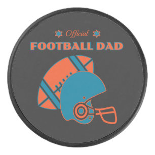 Football dad sports lovers orange blue vintage hockey puck