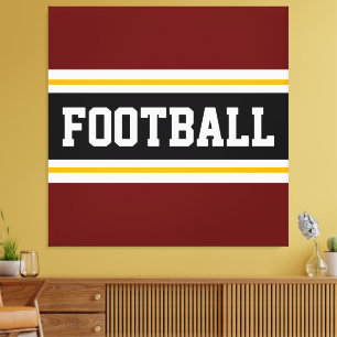 FOOTBALL Deep Red Black White Yellow Stripes Canvas Print