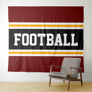FOOTBALL Deep Red Black Yellow Racing Stripes Tapestry
