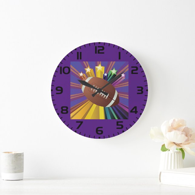 Football Design with Stars Vibrant Sports Fan Art  Large Clock (Creator Uploaded)