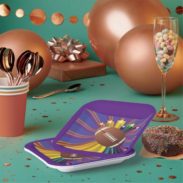 Football Design with Stars Vibrant Sports Fan Art  Paper Plate (Creator Uploaded)