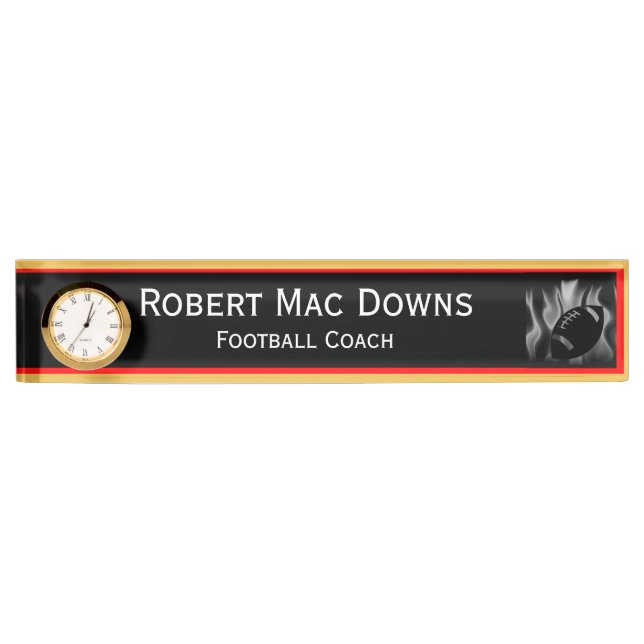Football Desk Name Plate With Clock (Front)
