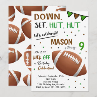 Football Down Set Hut Birthday Invitation