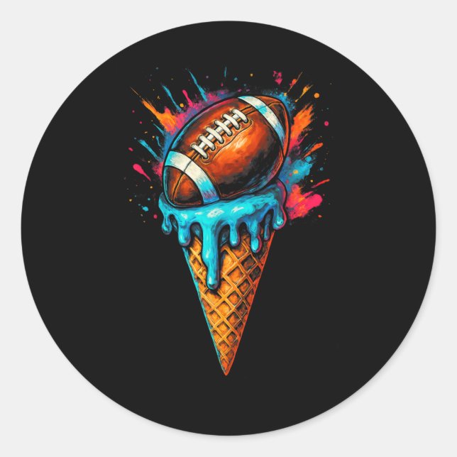 Football Drip Ice Cream Dripping Football Player G Classic Round Sticker (Front)