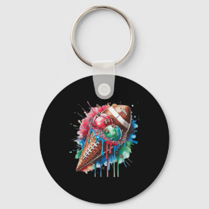 Football Drip Ice Cream Watercolor Cone With Sprin Key Ring