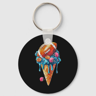 Football Drip Ice Cream Watercolor Cone With Sprin Key Ring