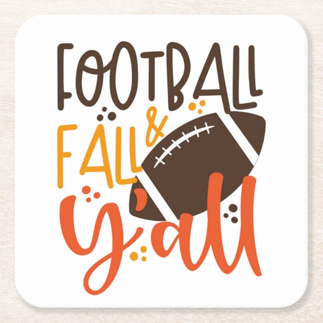 Football Fall & Y'all Square Paper Coaster (Front)