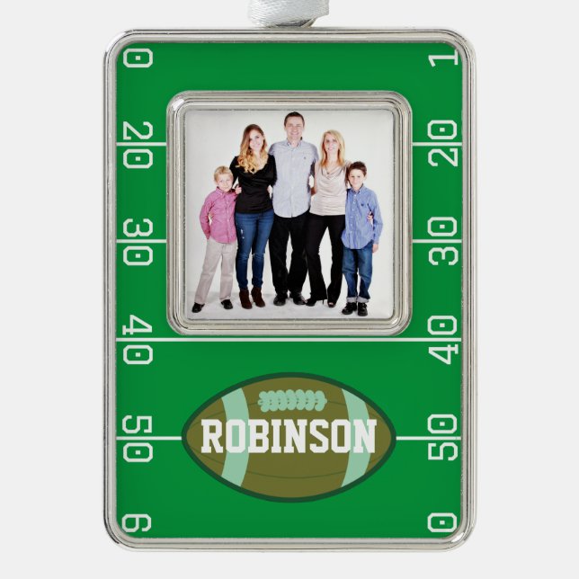 Football Family Christmas Silver Plated Framed Ornament (Front)