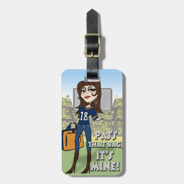 Football fanatic luggage tag - brunette (Front Vertical)