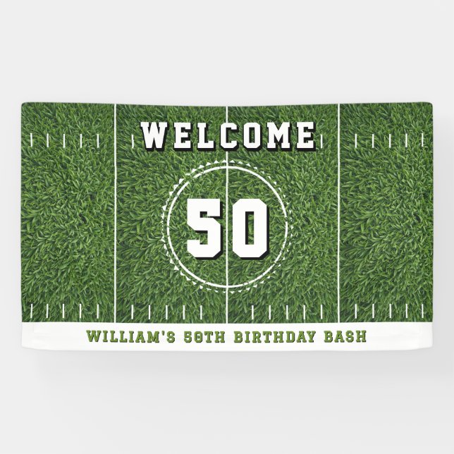 Football Field 50 Yard Line 50th Birthday Party Banner (Horizontal)