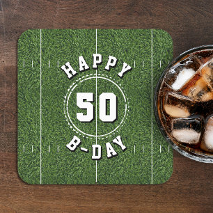 Football Field 50 Yard Line 50th Birthday Party Square Paper Coaster
