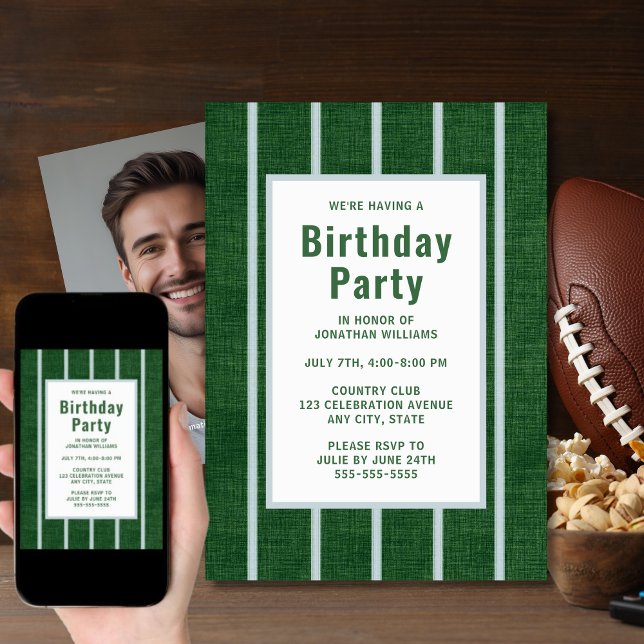 Football Field Birthday Party Invitation Green  (Creator Uploaded)