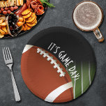 Football Field Game Day Paper Plate<br><div class="desc">Customisable paper plates in 2 SIZES - 9" Dinner and 7" Snack feature a football on football field yard lines and the words "It's Game Day!"  MATCHING items in our store.</div>