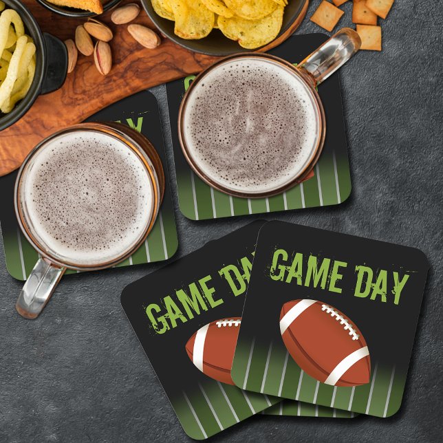 Football Field Game Day Sports Fan Square Paper Coaster (Football field game day sports super fan square paper coasters)