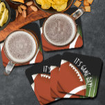Football Field Game Day Square Paper Coaster<br><div class="desc">Customisable paper coasters feature a football on football field yard lines and the words "It's Game Day!"  MATCHING items in our store.</div>