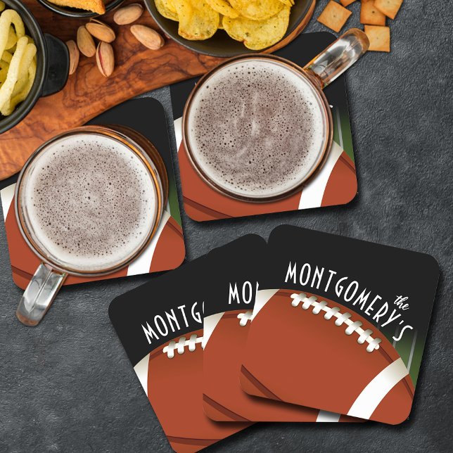 Football Field Personalised Square Paper Coaster (Football field personalized square paper coasters, perfect for the super sports fan)