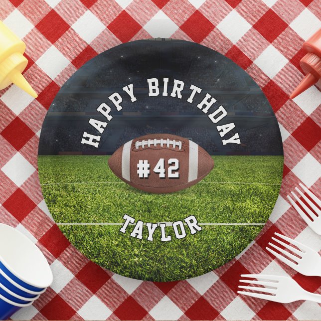 Football Field Team Number Sports Happy Birthday Paper Plate (American football birthday paper plates)