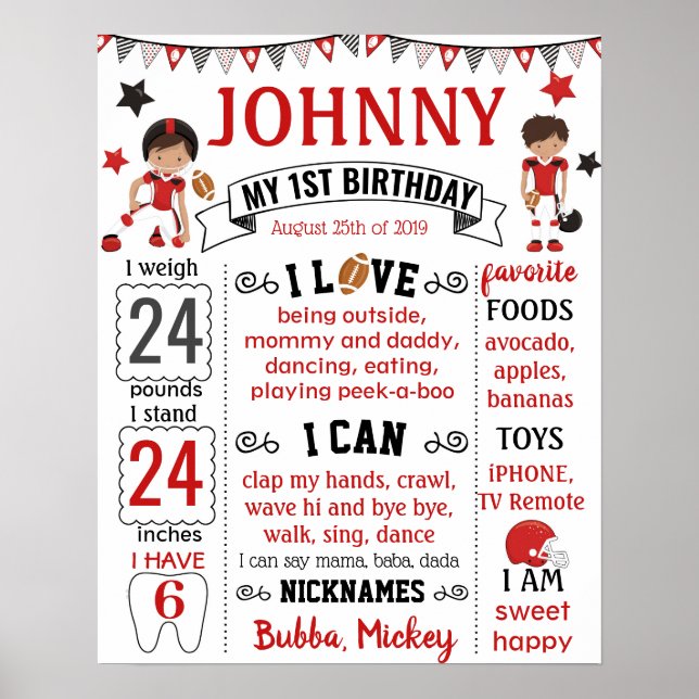 Football First Birthday chalkboard sign (Front)