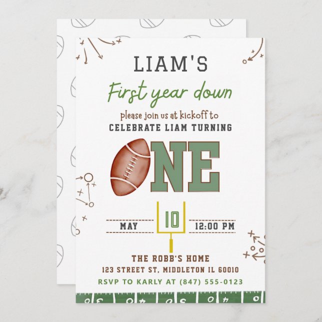 Football First Birthday Invitation, Editable Sport Invitation (Front/Back)