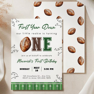 Football First Birthday Invite, First Year Down In Invitation