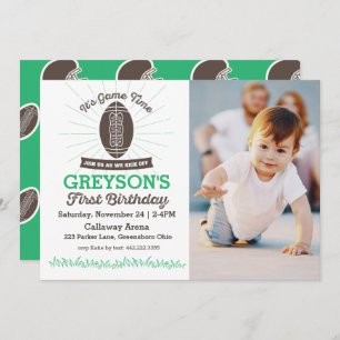 Football First Birthday Photo Invitation