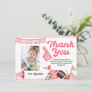 Football First Birthday Thank You Card with Photo