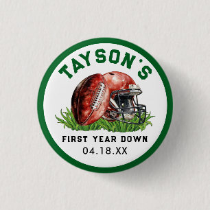 Football First Year Down 1st Birthday 3 Cm Round Badge