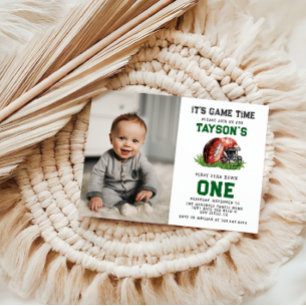 Football First Year Down 1st Birthday Invitation