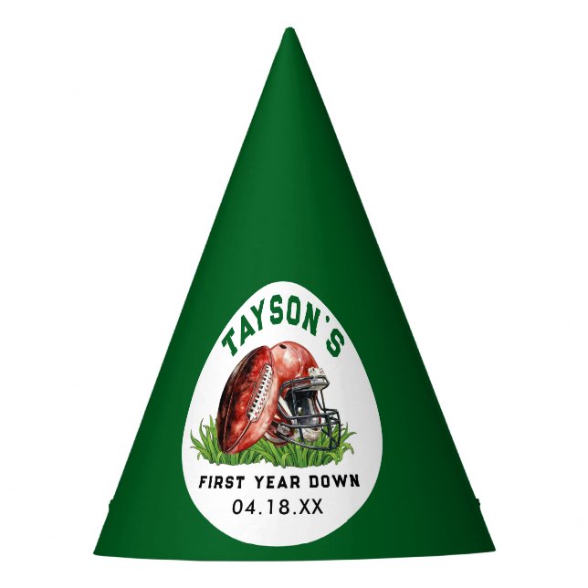 Football First Year Down 1st Birthday Party Hat (Front)