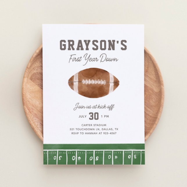 Football First Year Down 1st Birthday Party Invitation (Creator Uploaded)