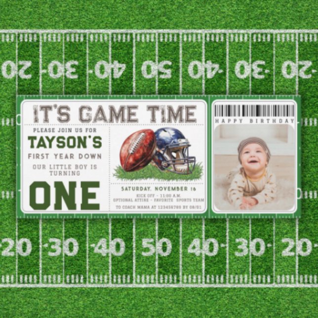 Football First Year Down 1st Birthday Photo Ticket Invitation (Football First Year Down 1st Birthday Photo Ticket Invitation
)