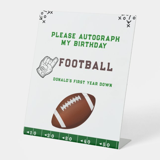 Football First Year Down 1st birthday Photograph Pedestal Sign (Front)