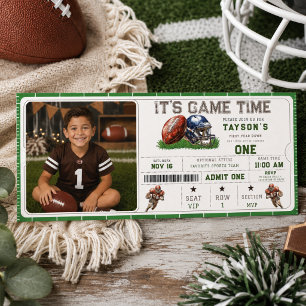 Football First Year Down 1st Birthday Ticket Invitation