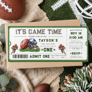 Football First Year Down 1st Birthday Ticket Invitation