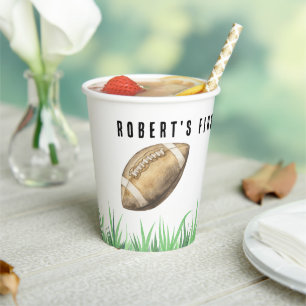 Football First Year Down Birthday Party Paper Cups
