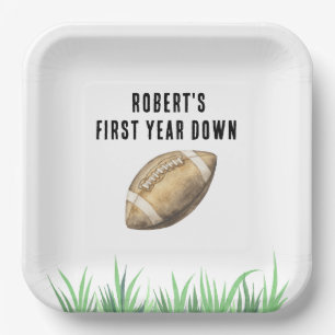 Football First Year Down Birthday Party Paper Plate