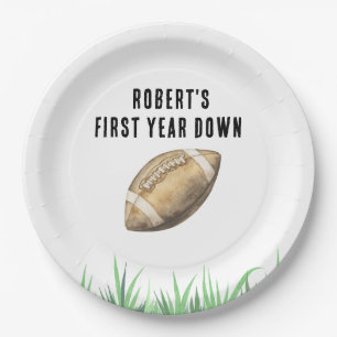 Football First Year Down Birthday Party Paper Plate