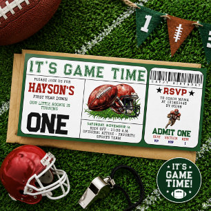 football First Year Down Ticket 1st Birthday Invitation