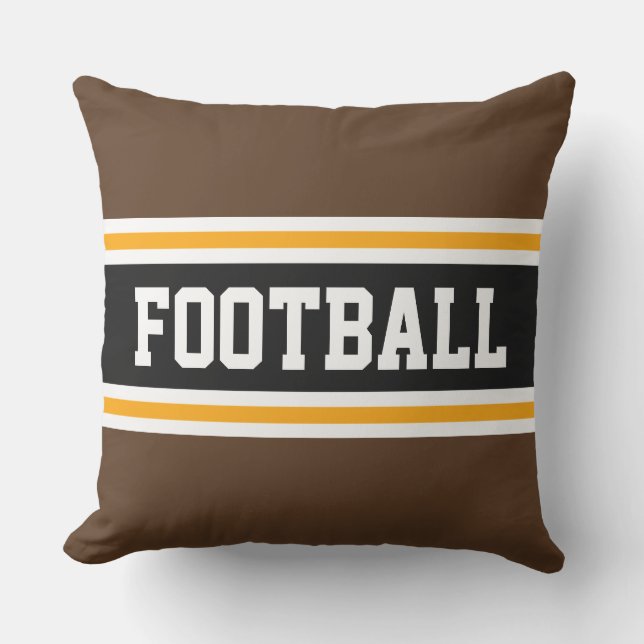 FOOTBALL Fun Athletic Brown Yellow Black Stripes Cushion (Front)