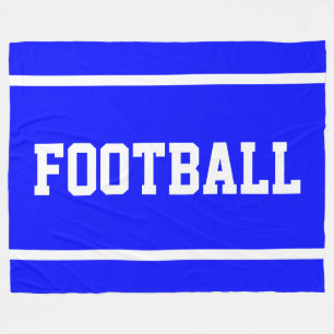 FOOTBALL Fun Bright Blue Sporty White Text Stripes Fleece Blanket