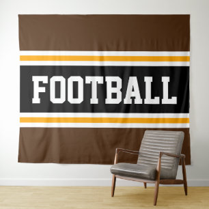 FOOTBALL Fun Brown Black Orange Racing Stripes Tapestry
