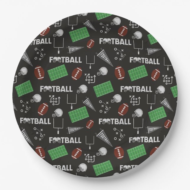Football Fun on Black Paper Plate (Front)