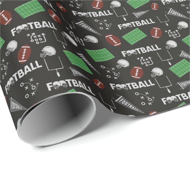 Football Fun on Black Wrapping Paper (Roll Corner)
