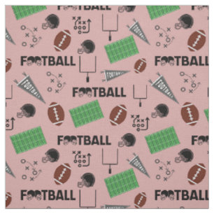 Football Fun on Dark Tea Rose Pink Fabric