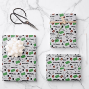 Football Fun on Pale Grey Wrapping Paper Sheet