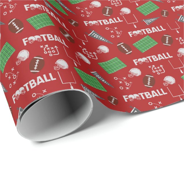 Football Fun on Red Wrapping Paper (Roll Corner)