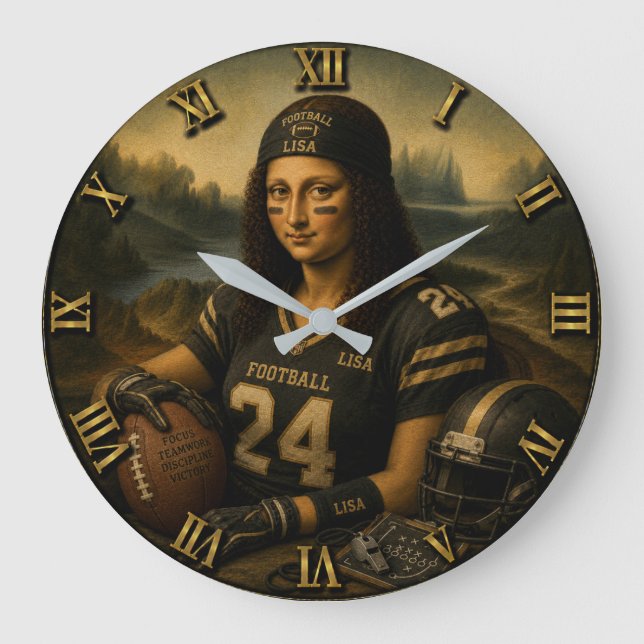 Football Funny Mona Lisa  Large Clock (Front)