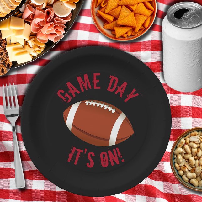 Football Game Day  Paper Plate (Football game day paper plates - red and black)