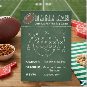 Football Game Day Party   Chalkboard Play Diagram Invitation