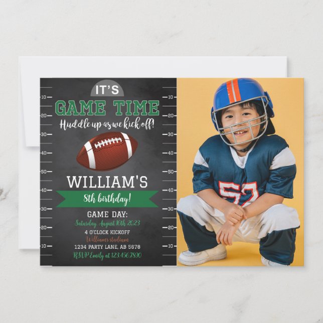 Football Game Time Birthday Photo Invitation (Front)